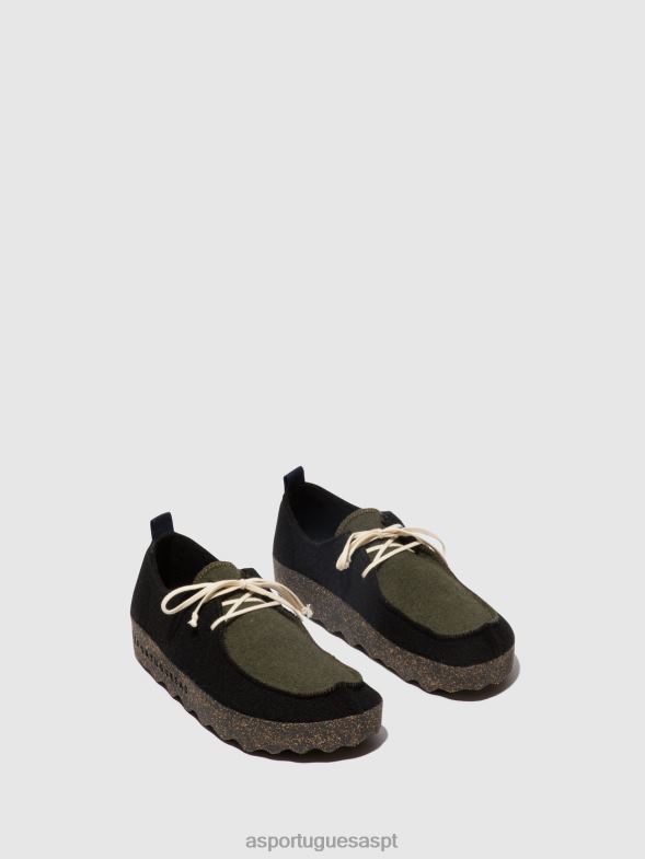 806V2208 bate-papo com sapatos de cadarço homens Asportuguesas preto/verde militar sapato