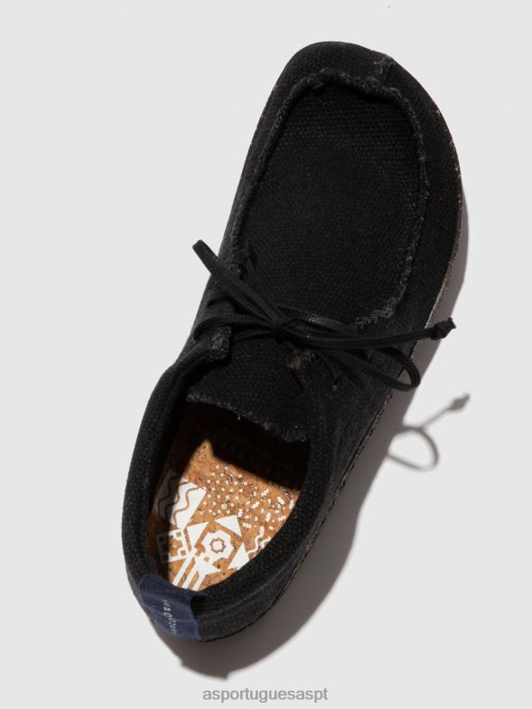 806V2198 bate-papo com tênis de amarrar homens Asportuguesas linho preto reciclado treinadores