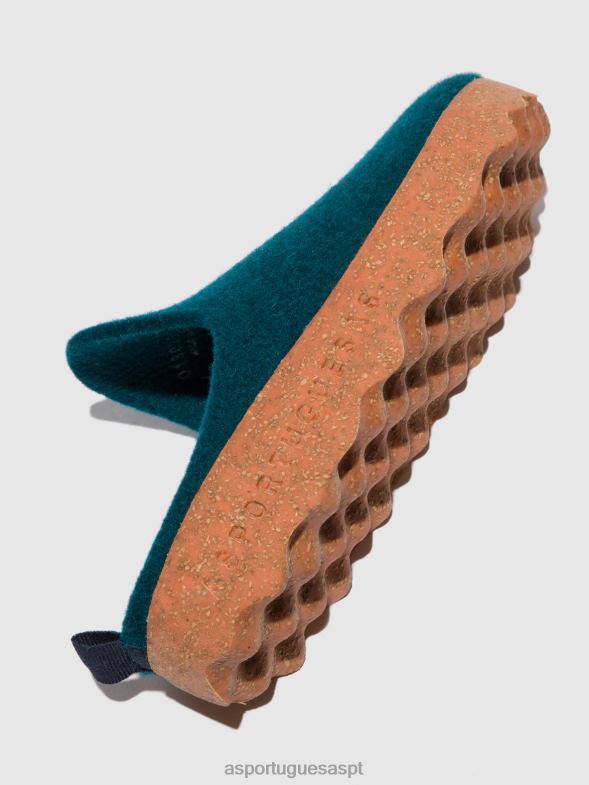 806V2132 mulas de dedo redondo vêm mulheres Asportuguesas azul pavão mulas