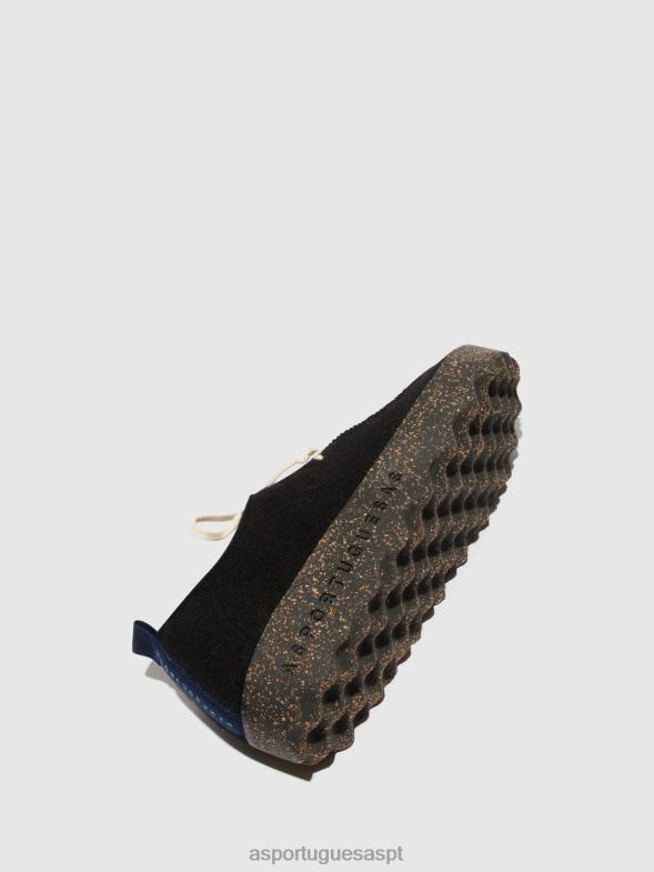 806V2106 bate-papo com sapatos de cadarço mulheres Asportuguesas preto/verde militar sapato