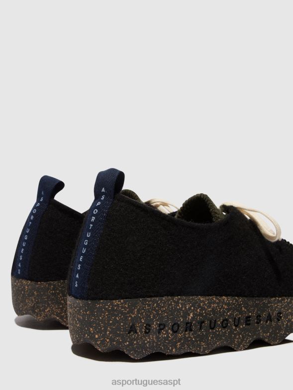 806V2106 bate-papo com sapatos de cadarço mulheres Asportuguesas preto/verde militar sapato