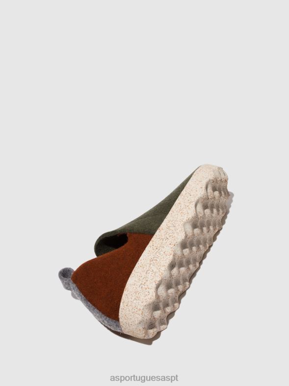 806V296 sapato redondo cidade mulheres Asportuguesas verde militar/marrom sapato